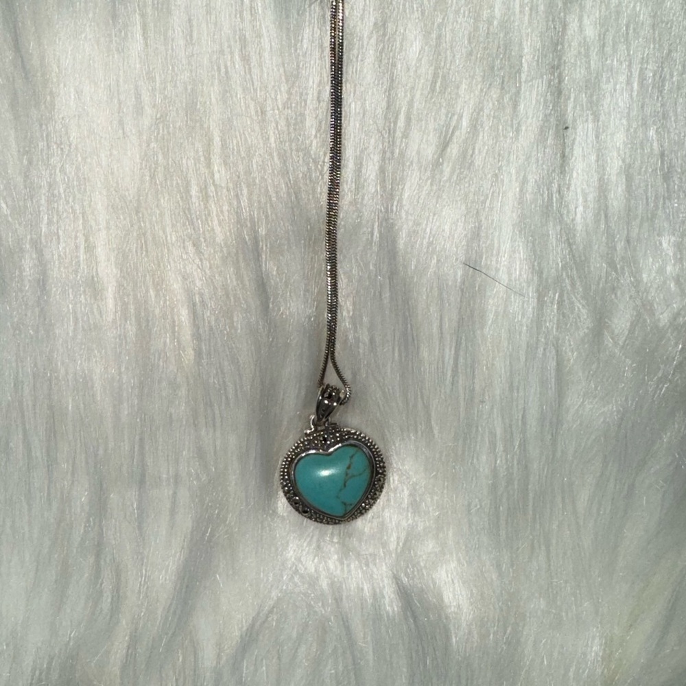 .925 Sterling Silver Turquoise Heart Necklace